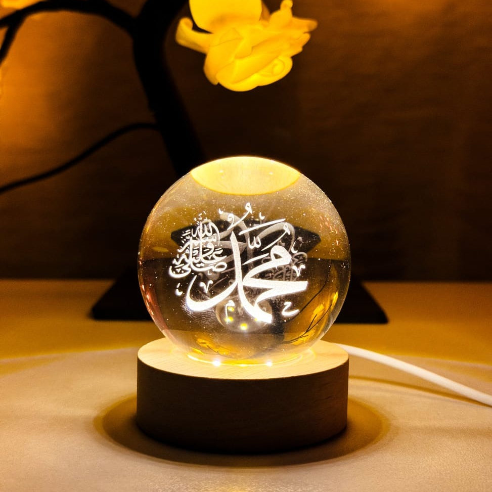 Crystal Ball 3D Arabic Night Lamp – Elegant Islamic Table Light For Prayer Rooms, Home Décor, And Gifting