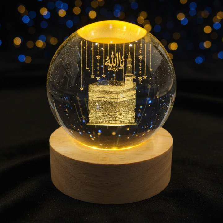 Crystal Ball 3D Arabic Night Lamp – Elegant Islamic Table Light For Prayer Rooms, Home Décor, And Gifting